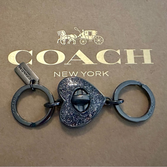Coach Black Gray Glitter Turn Lock Heart Valet Keychain Bag Charm in Gunmetal - Picture 5 of 15